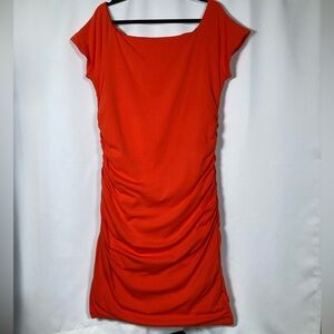 Boden Vibrant Orange Ruched Side Bodycon Jersey Dress Cap Sleeve Sz 16 Tall/Long